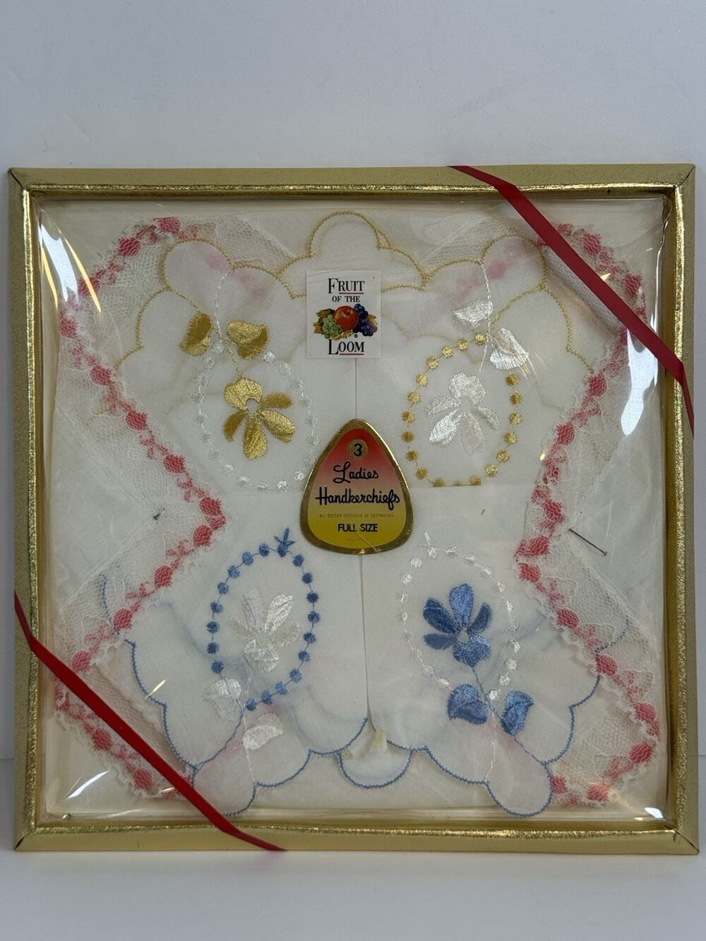 Vtg Fruit of the Loom Ladies Handkerchief Gift Set NOS Embroidered 3 Full Size